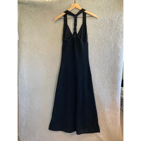 Express Maxi Tank Dress Small Crochet Open Knit Racerback Beach Boho Black Y2K - Picture 4 of 14